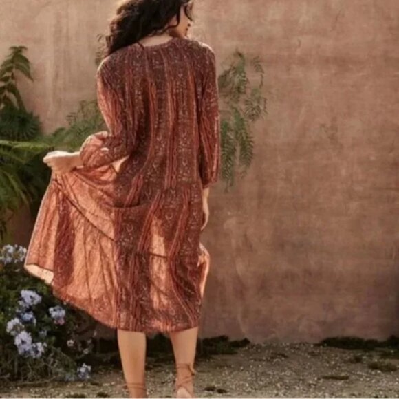 Doen Normandy Dress Earth Mandevilla Vine Floral Paisley L - Picture 5 of 16